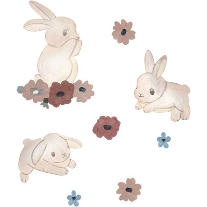 That's Mine Beige Wallsticker Bunnies And Flowers